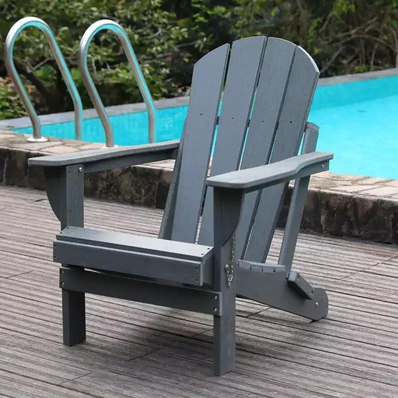 Chaise Adirondack pliante NAYSAYE en PEHD pour terrasse avec deux porte-gobelets et support de téléphone pour brasero de jardin, Gris, 31.49*22.04*29.92