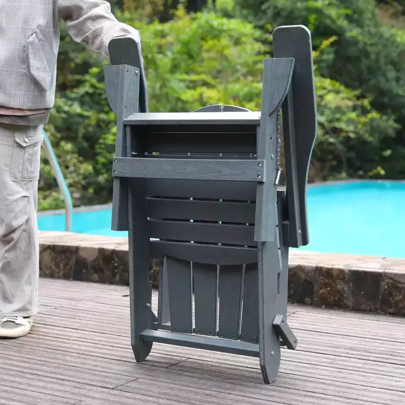 Chaise Adirondack pliante NAYSAYE en PEHD pour terrasse avec deux porte-gobelets et support de téléphone pour brasero de jardin, Gris, 31.49*22.04*29.92