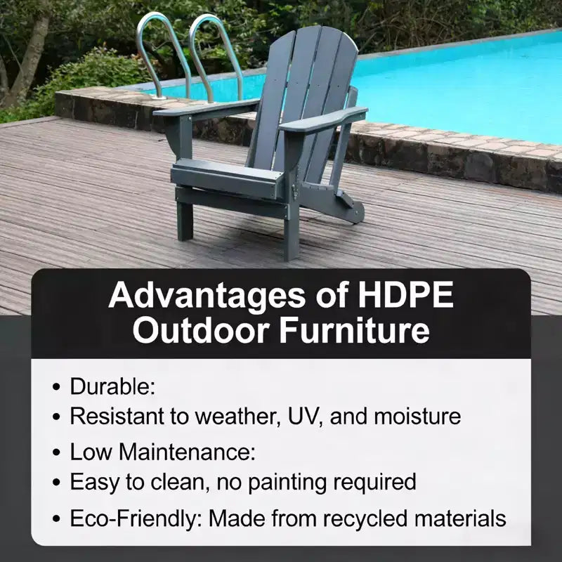 Chaise Adirondack pliante NAYSAYE en PEHD pour terrasse avec deux porte-gobelets et support de téléphone pour brasero de jardin, Gris, 31.49*22.04*29.92