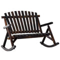2 Person Wooden Adirondack Rocking Chair Indoor Outdoor Porch Rocker with Slatted High Back for Backyard Garden Patio
