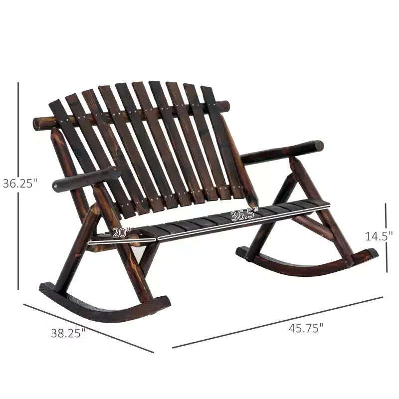 Sedia a Dondolo Adirondack Doppia in Legno per Interni ed Esterni, con Schienale Alto a Doghe per Giardino e Patio