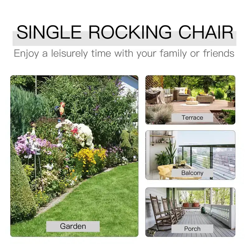 Sedia a Dondolo Adirondack Doppia in Legno per Interni ed Esterni, con Schienale Alto a Doghe per Giardino e Patio