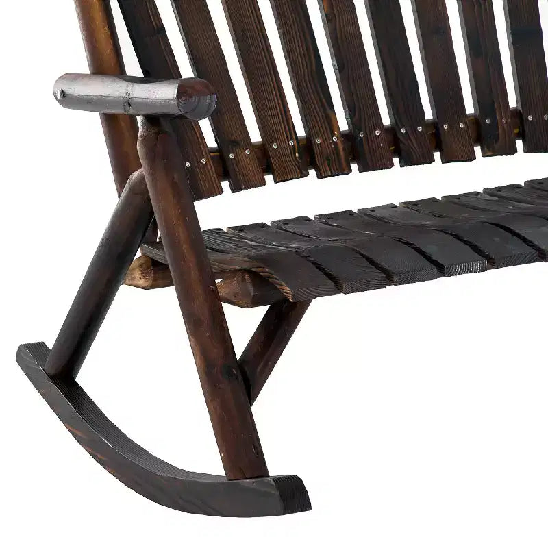 Sedia a Dondolo Adirondack Doppia in Legno per Interni ed Esterni, con Schienale Alto a Doghe per Giardino e Patio