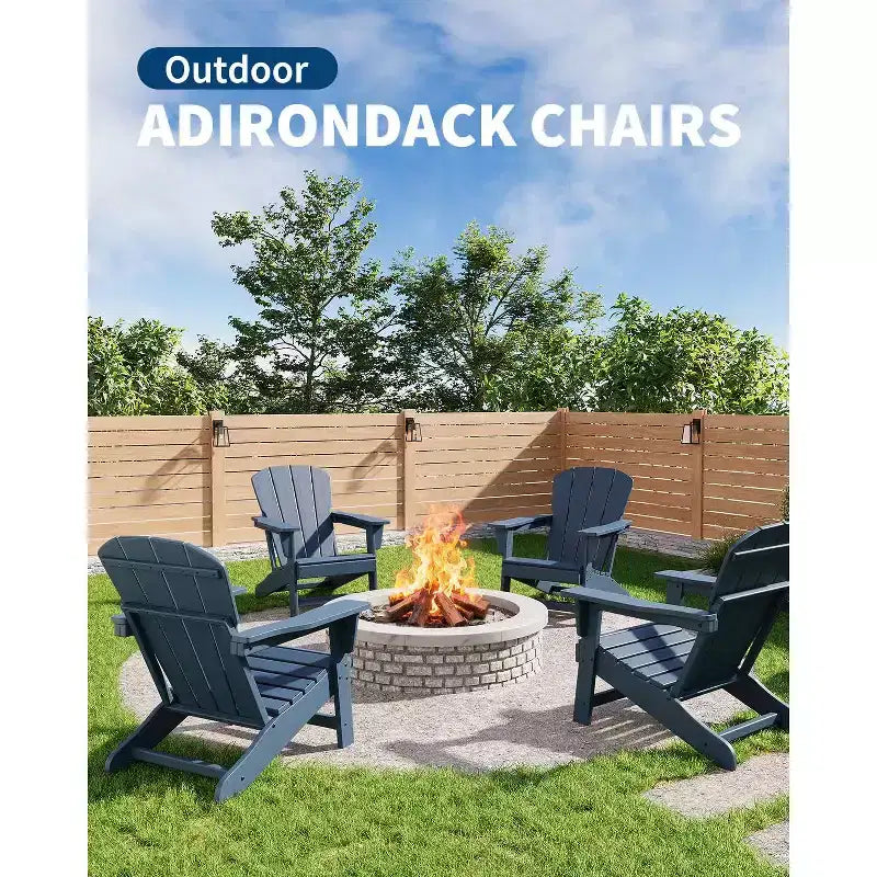 Set di 4 sedie Adirondack da patio in HDPE oversize, resistenti 172 kg, in Poly Lumber resistente alle intemperie, ideali per ponte, piscina, portico, braciere