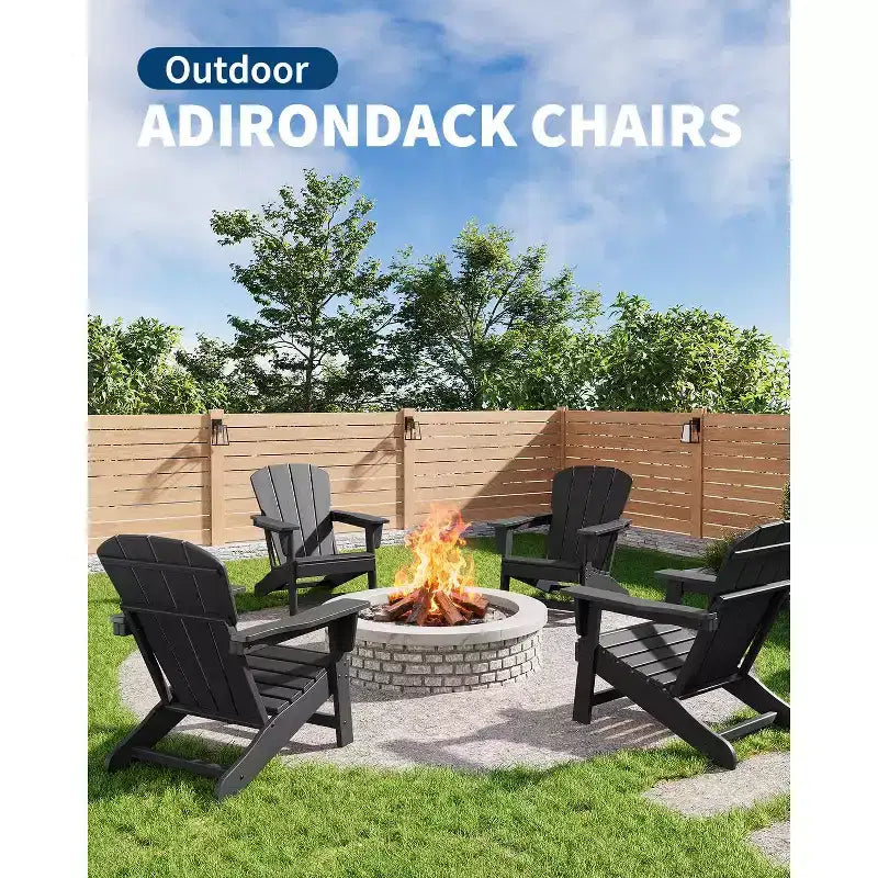 Set di 4 sedie Adirondack da patio in HDPE oversize, resistenti 172 kg, in Poly Lumber resistente alle intemperie, ideali per ponte, piscina, portico, braciere