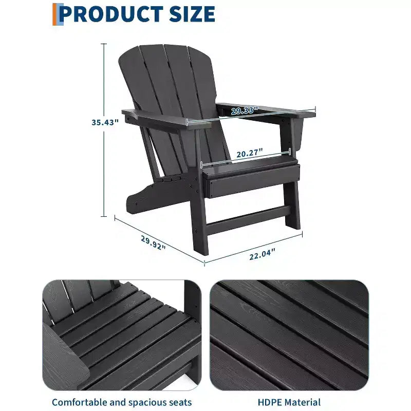 Set di 4 sedie Adirondack da patio in HDPE oversize, resistenti 172 kg, in Poly Lumber resistente alle intemperie, ideali per ponte, piscina, portico, braciere
