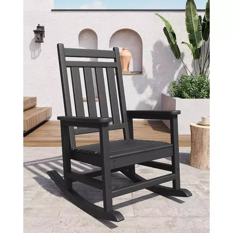 Set di 4 sedie a dondolo Adirondack in polipropilene HDPE per tutte le stagioni, sedie a dondolo da patio con schienale alto, bassa manutenzione, nere