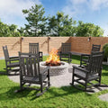 All-Weather HDPE Poly Lumber Adirondack Rocking Chairs Set of 6, High Back Patio Porch Rockers, Low Maintenance