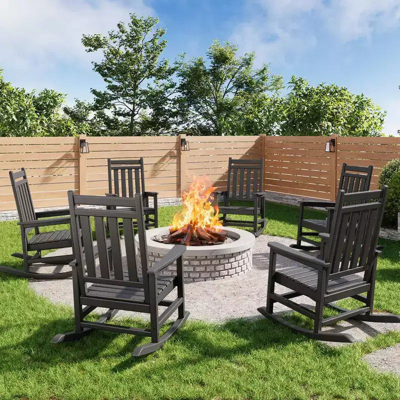 Set di 6 sedie a dondolo Adirondack in polilepa HDPE per tutte le stagioni, dondoli da patio/portico con schienale alto, bassa manutenzione
