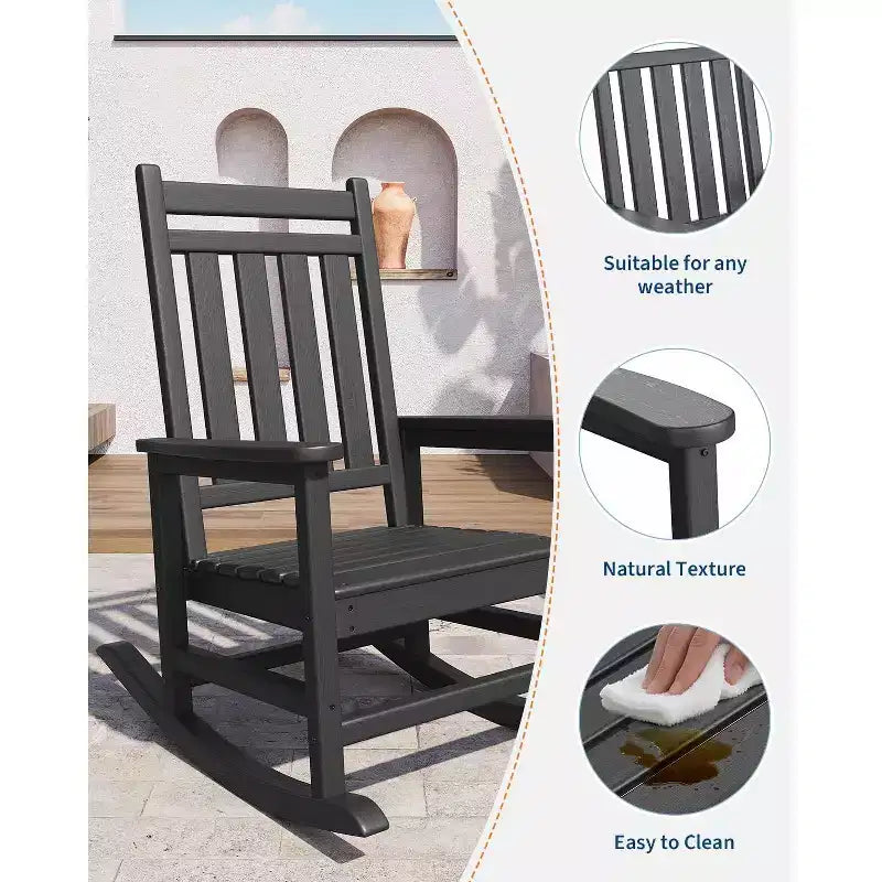 Set di 6 sedie a dondolo Adirondack in polilepa HDPE per tutte le stagioni, dondoli da patio/portico con schienale alto, bassa manutenzione