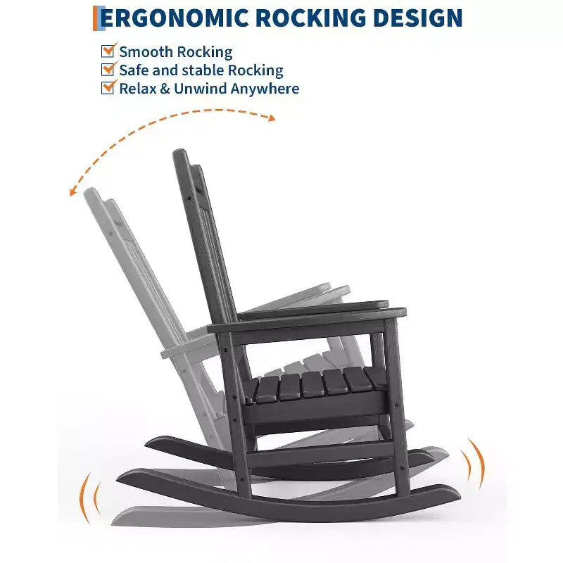 Set di 6 sedie a dondolo Adirondack in polilepa HDPE per tutte le stagioni, dondoli da patio/portico con schienale alto, bassa manutenzione
