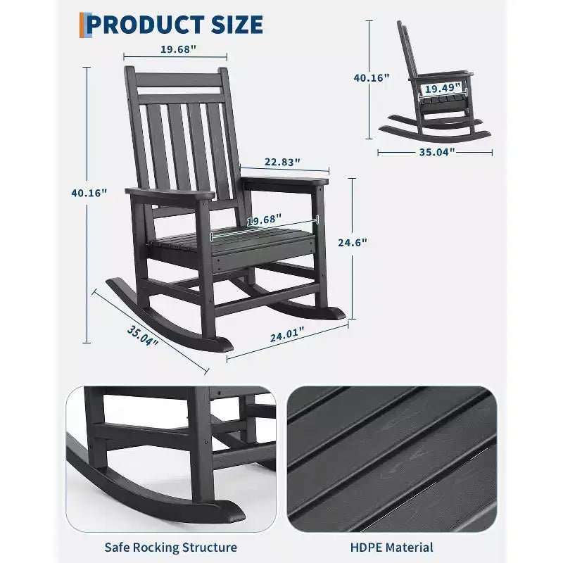 Set di 6 sedie a dondolo Adirondack in polilepa HDPE per tutte le stagioni, dondoli da patio/portico con schienale alto, bassa manutenzione
