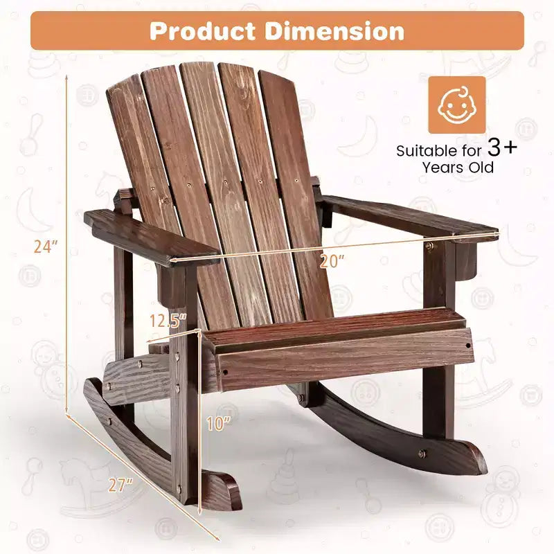 Costway 4 SEDIE A DONDOLO PER BAMBINI Adirondack da Esterno in Legno Massello con Schienale a Doghe