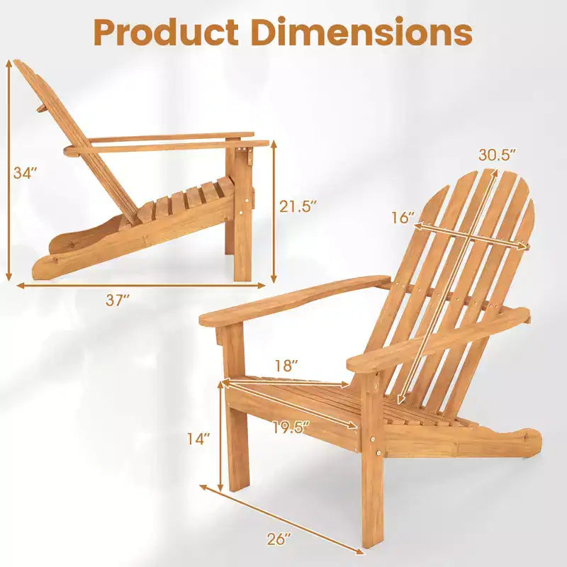 Costway Sedia Adirondack da Giardino 1/2/4 Pezzi con Sedile Inclinato Schienale Alto per Portico Cortile a Bordo Piscina