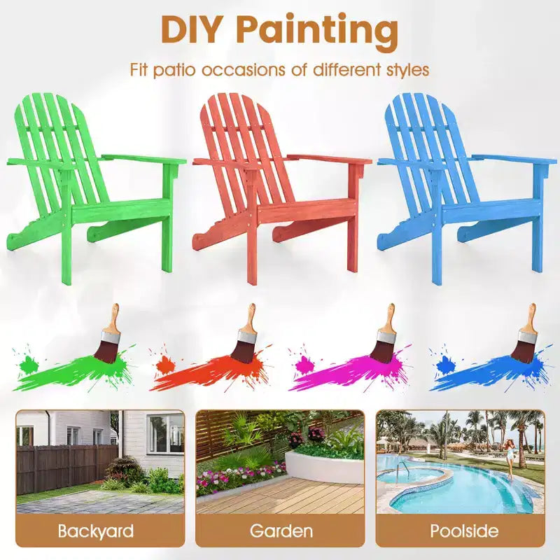 Costway Sedia Adirondack da Giardino 1/2/4 Pezzi con Sedile Inclinato Schienale Alto per Portico Cortile a Bordo Piscina