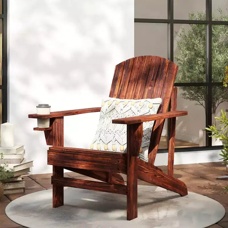 Sedia Adirondack in legno oversize con portabibite integrato, marrone