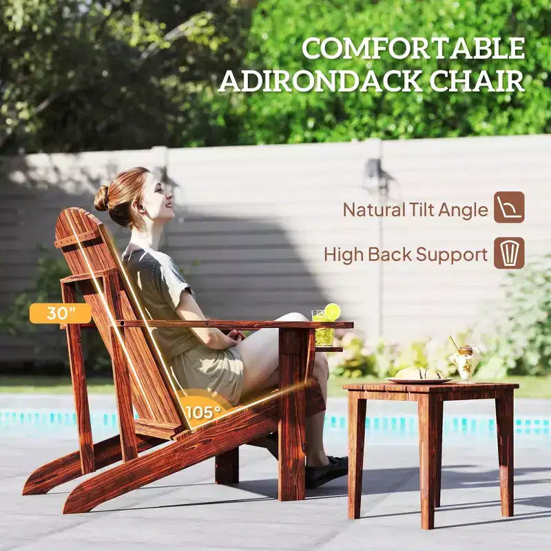 Sedia Adirondack in legno oversize con portabibite integrato, marrone