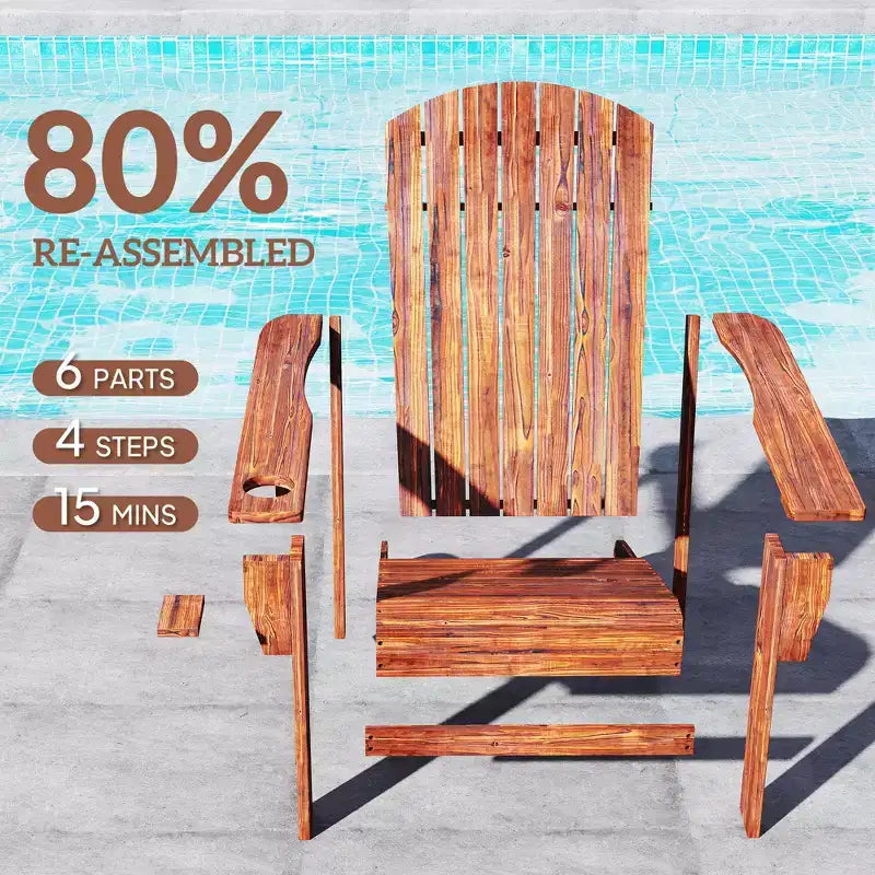 Sedia Adirondack in legno oversize con portabibite integrato, marrone