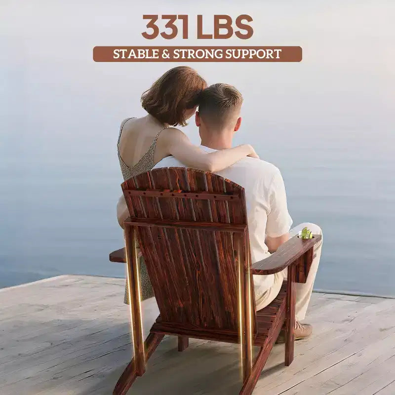 Sedia Adirondack in legno oversize con portabibite integrato, marrone