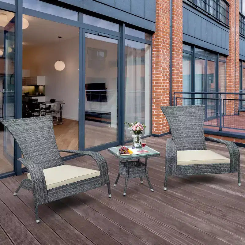 Set Adirondack Costway 3 Pezzi in Vimini, Sedie Grandi Ergonomiche in Rattan con Tavolino e Comodi Cuscini per Seduta