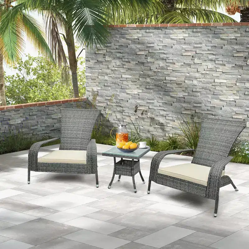 Set Adirondack Costway 3 Pezzi in Vimini, Sedie Grandi Ergonomiche in Rattan con Tavolino e Comodi Cuscini per Seduta