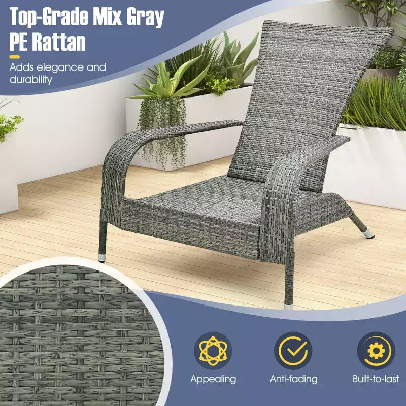 Set Adirondack Costway 3 Pezzi in Vimini, Sedie Grandi Ergonomiche in Rattan con Tavolino e Comodi Cuscini per Seduta