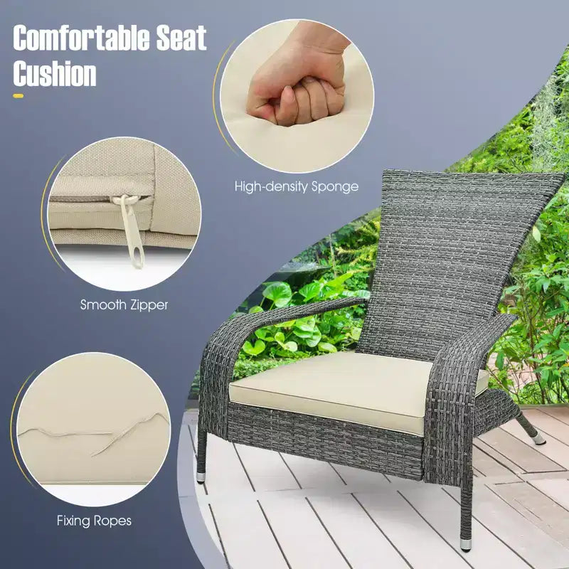 Set Adirondack Costway 3 Pezzi in Vimini, Sedie Grandi Ergonomiche in Rattan con Tavolino e Comodi Cuscini per Seduta