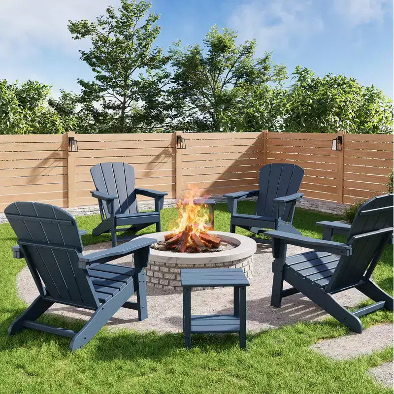 Set di 4 sedie Adirondack in plastica HDPE con 2 tavolini laterali - Sedie da falò in poly lumber sovradimensionate da 172 kg resistenti alle intemperie - Sedie da esterno per patio