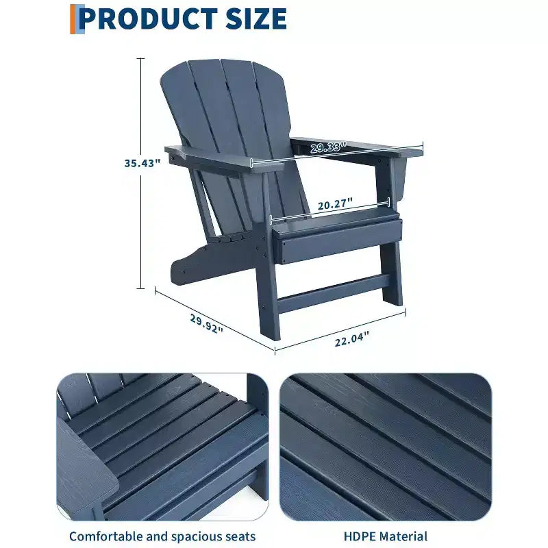 Set di 4 sedie Adirondack in plastica HDPE con 2 tavolini laterali - Sedie da falò in poly lumber sovradimensionate da 172 kg resistenti alle intemperie - Sedie da esterno per patio