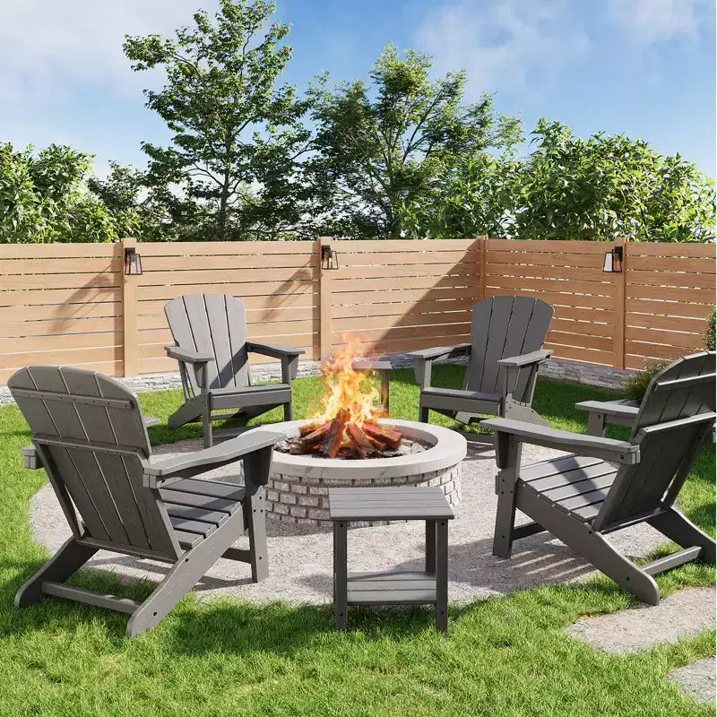 Set di 4 sedie Adirondack in plastica HDPE con 2 tavolini laterali - Sedie da falò in poly lumber sovradimensionate da 172 kg resistenti alle intemperie - Sedie da esterno per patio