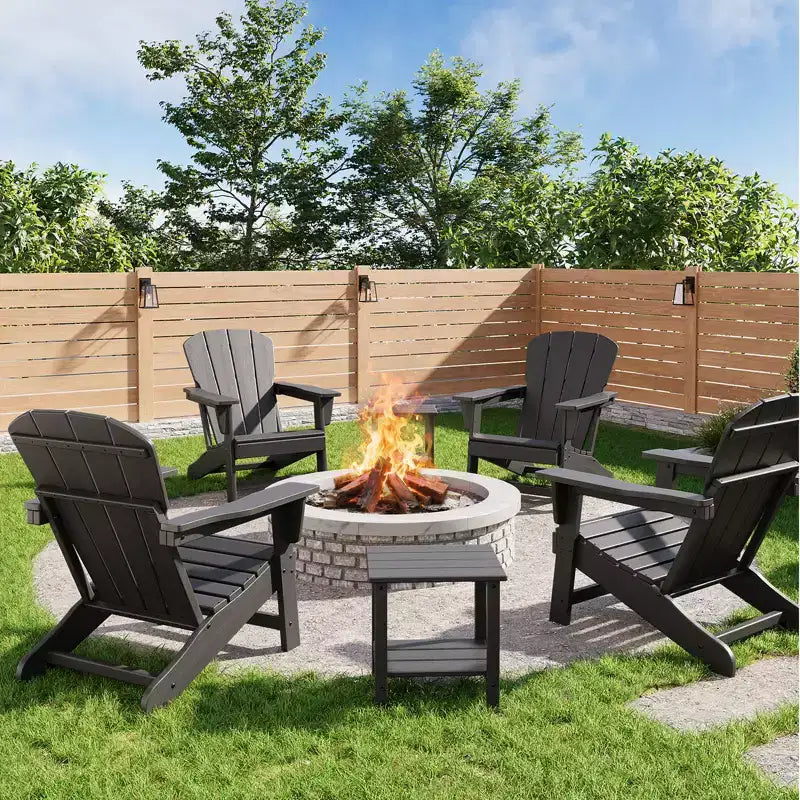 Set di 4 sedie Adirondack in plastica HDPE con 2 tavolini laterali - Sedie da falò in poly lumber sovradimensionate da 172 kg resistenti alle intemperie - Sedie da esterno per patio