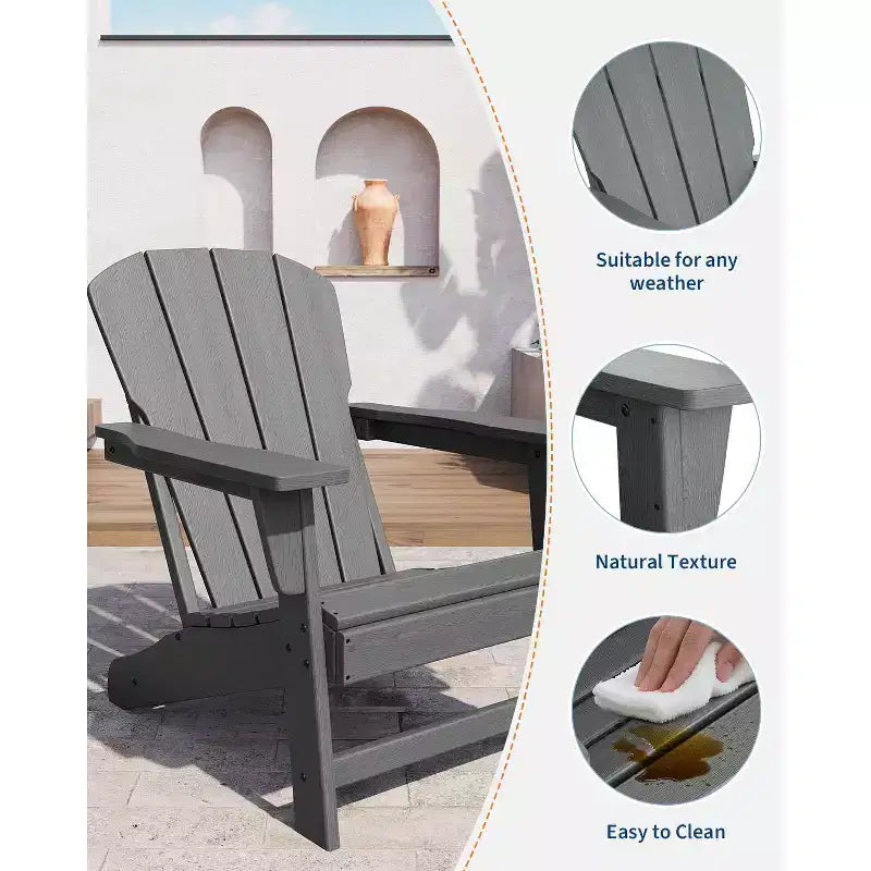 Set di 4 sedie Adirondack in plastica HDPE con 2 tavolini laterali - Sedie da falò in poly lumber sovradimensionate da 172 kg resistenti alle intemperie - Sedie da esterno per patio