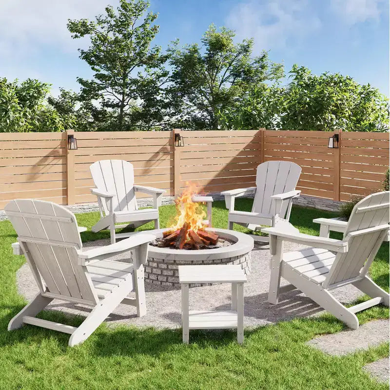 Set di 4 sedie Adirondack in plastica HDPE con 2 tavolini laterali - Sedie da falò in poly lumber sovradimensionate da 172 kg resistenti alle intemperie - Sedie da esterno per patio