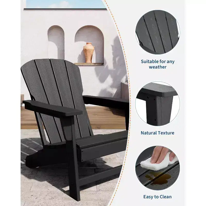 Set di 4 sedie Adirondack in plastica HDPE con 2 tavolini laterali - Sedie da falò in poly lumber sovradimensionate da 172 kg resistenti alle intemperie - Sedie da esterno per patio