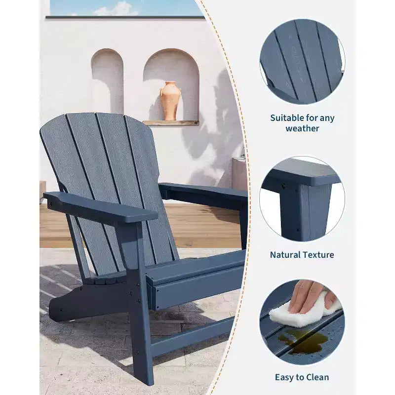Set di 2 sedie da giardino Adirondack in HDPE, capacità 172 kg, resistenti alle intemperie, texture effetto legno, braccioli larghi, schienale a doghe