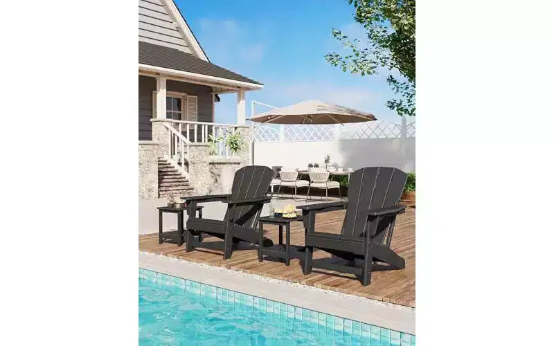 Set di 2 sedie da giardino Adirondack in HDPE, capacità 172 kg, resistenti alle intemperie, texture effetto legno, braccioli larghi, schienale a doghe