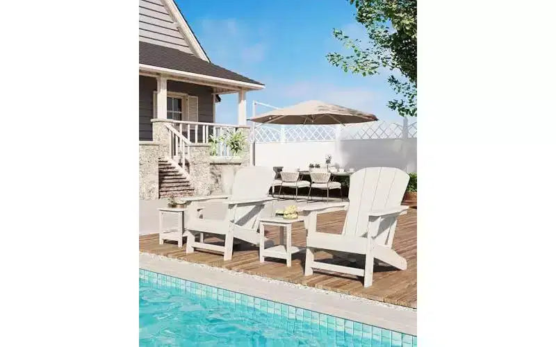 Set di 2 sedie da giardino Adirondack in HDPE, capacità 172 kg, resistenti alle intemperie, texture effetto legno, braccioli larghi, schienale a doghe