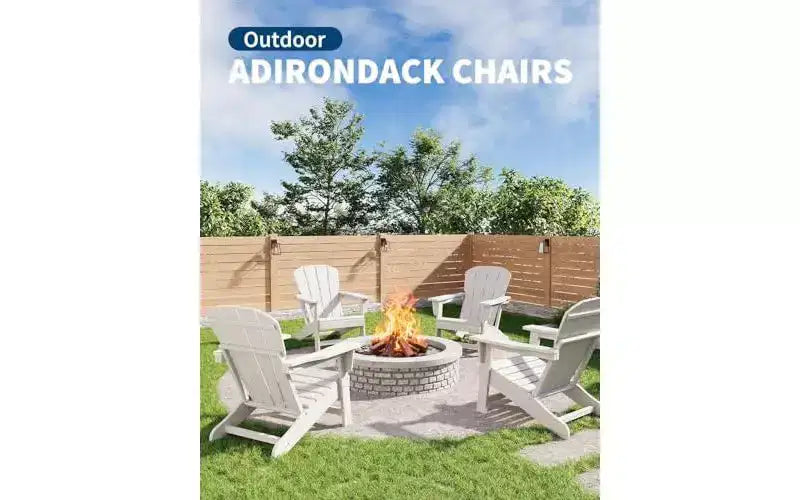 Set di 2 sedie da giardino Adirondack in HDPE, capacità 172 kg, resistenti alle intemperie, texture effetto legno, braccioli larghi, schienale a doghe