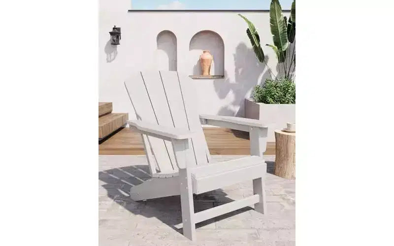 Set di 2 sedie da giardino Adirondack in HDPE, capacità 172 kg, resistenti alle intemperie, texture effetto legno, braccioli larghi, schienale a doghe