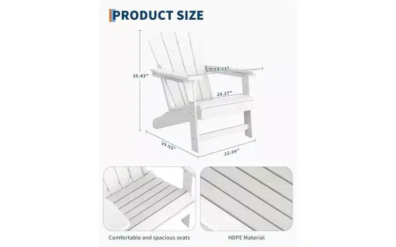 Set di 2 sedie da giardino Adirondack in HDPE, capacità 172 kg, resistenti alle intemperie, texture effetto legno, braccioli larghi, schienale a doghe