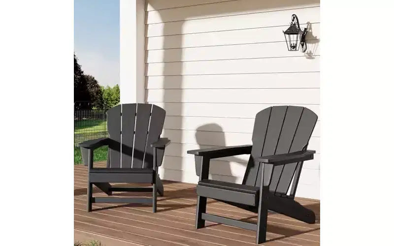 Set di 2 sedie da giardino Adirondack in HDPE, capacità 172 kg, resistenti alle intemperie, texture effetto legno, braccioli larghi, schienale a doghe