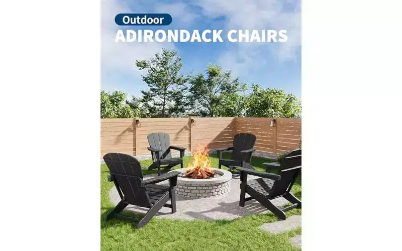 Set di 2 sedie da giardino Adirondack in HDPE, capacità 172 kg, resistenti alle intemperie, texture effetto legno, braccioli larghi, schienale a doghe
