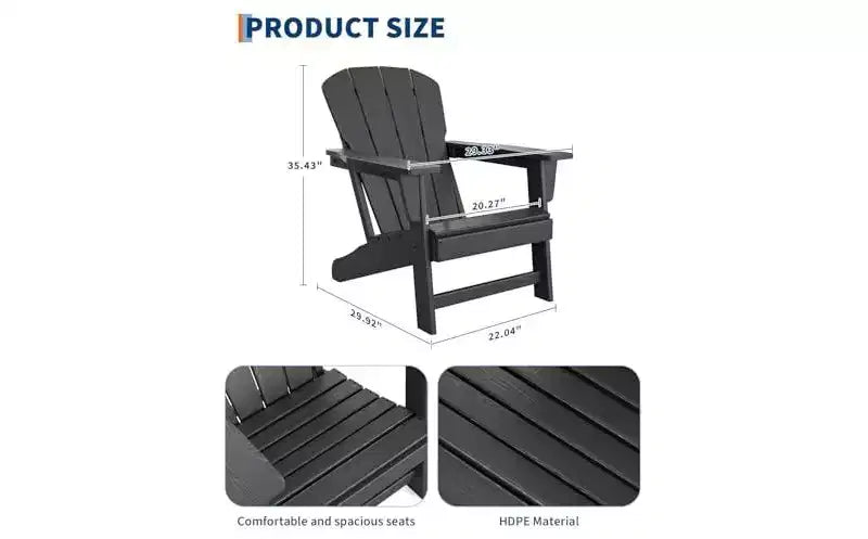 Set di 2 sedie da giardino Adirondack in HDPE, capacità 172 kg, resistenti alle intemperie, texture effetto legno, braccioli larghi, schienale a doghe