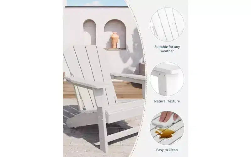 Set di 2 sedie da giardino Adirondack in HDPE, capacità 172 kg, resistenti alle intemperie, texture effetto legno, braccioli larghi, schienale a doghe