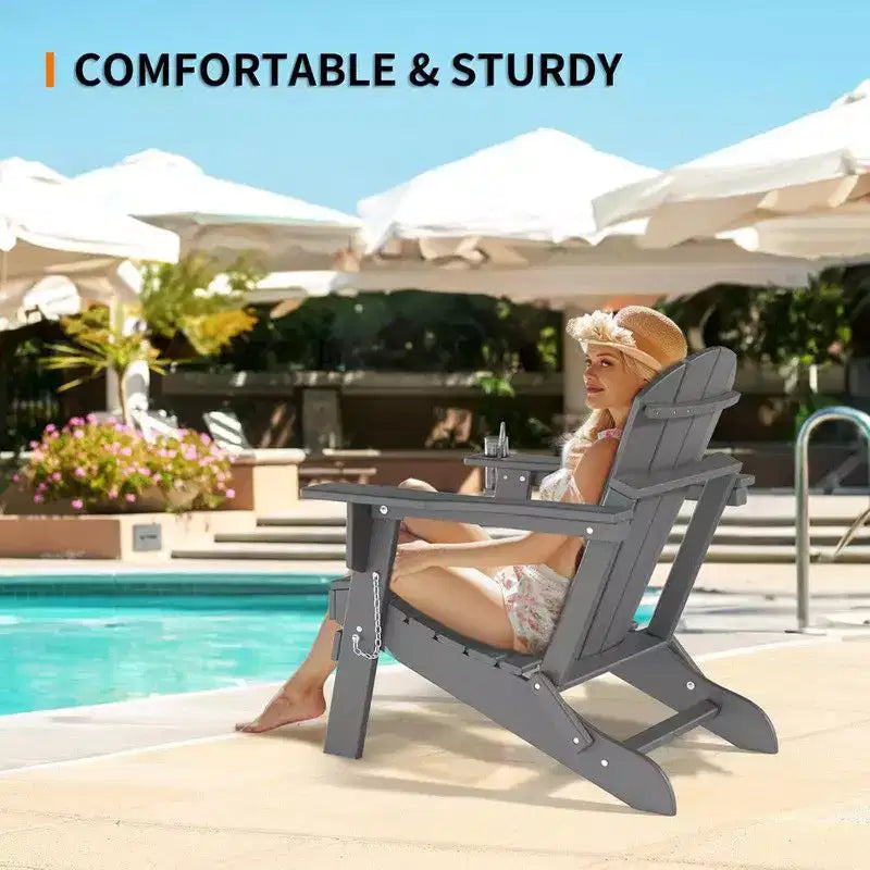 Chaise Adirondack pliante Karl Home Patio en PEHD avec porte-gobelet