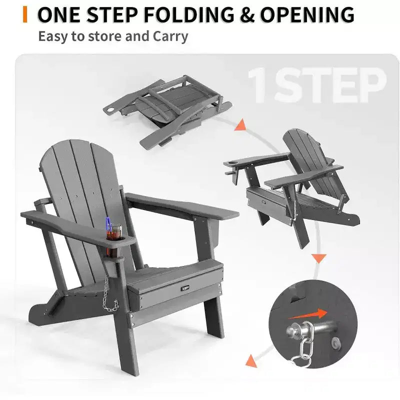 Chaise Adirondack pliante Karl Home Patio en PEHD avec porte-gobelet