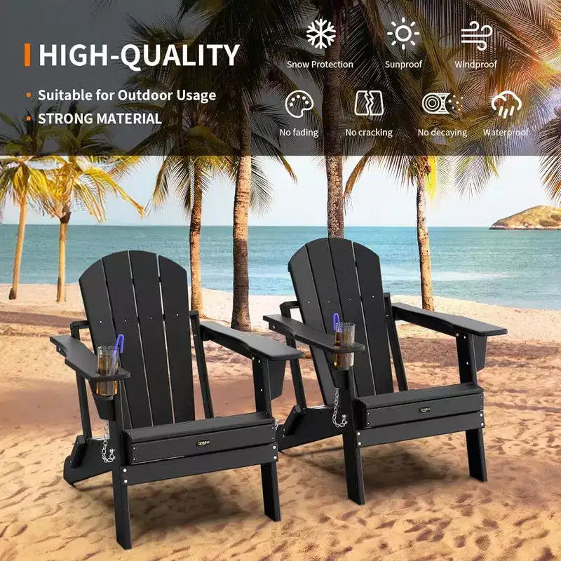 Chaise Adirondack pliante Karl Home Patio en PEHD avec porte-gobelet
