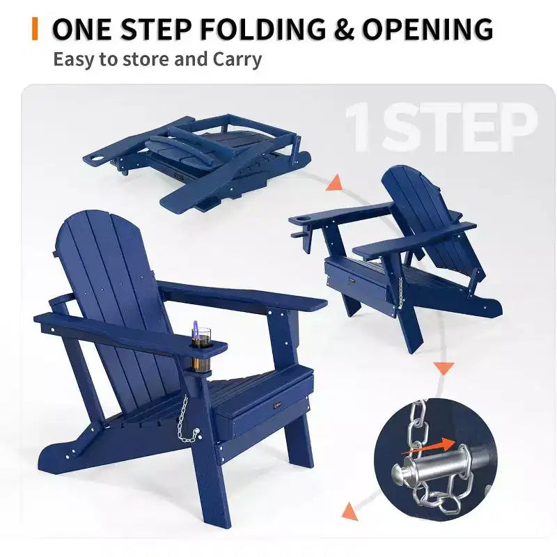 Chaise Adirondack pliante Karl Home Patio en PEHD avec porte-gobelet