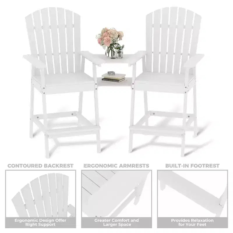 Set di 2 sedie Adirondack alte, sedie Adirondack in legno altezza bar con vassoio di collegamento e foro per ombrellone, sedie doppie da balcone per balcone, ponte