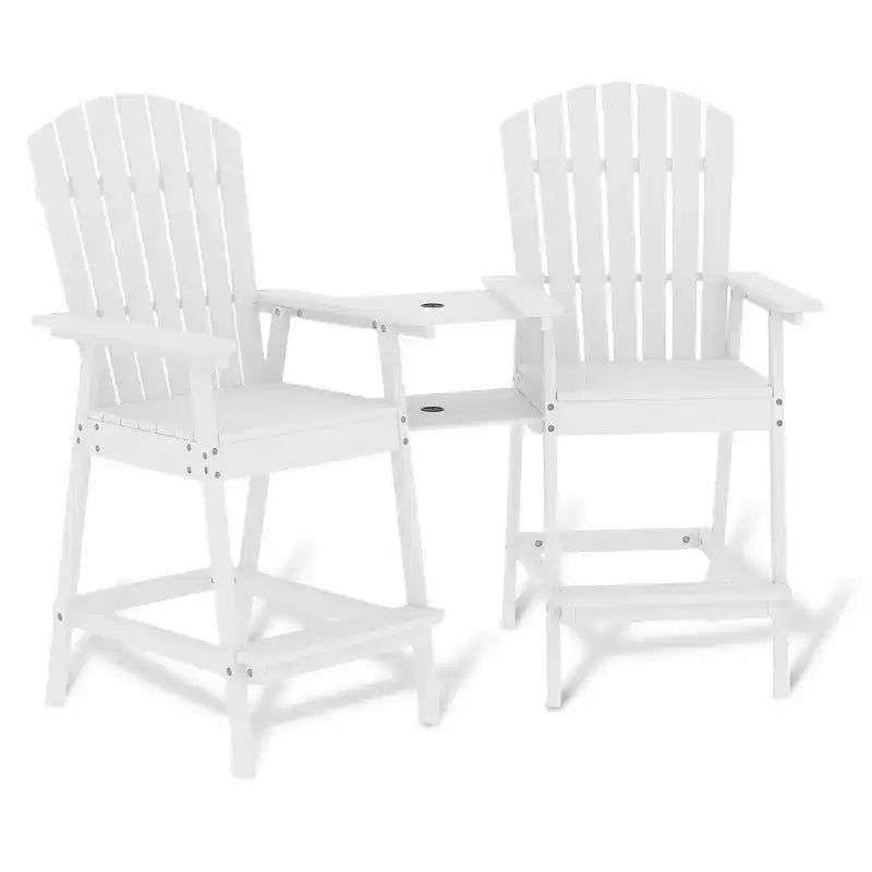Set di 2 sedie Adirondack alte, sedie Adirondack in legno altezza bar con vassoio di collegamento e foro per ombrellone, sedie doppie da balcone per balcone, ponte